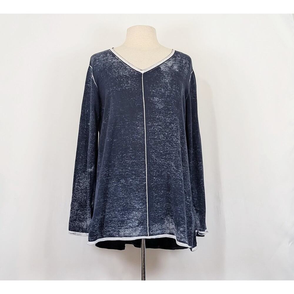 Pure Amici Top Blue White Heathered Cotton Knit Women's Size XL